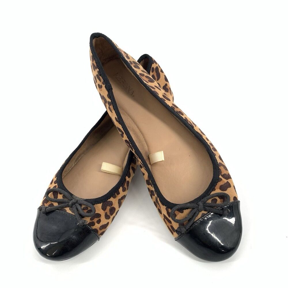 Merona Leopard Print Cap Toe Ballet Flats Size 8.5 Womens Brown Black Slip On